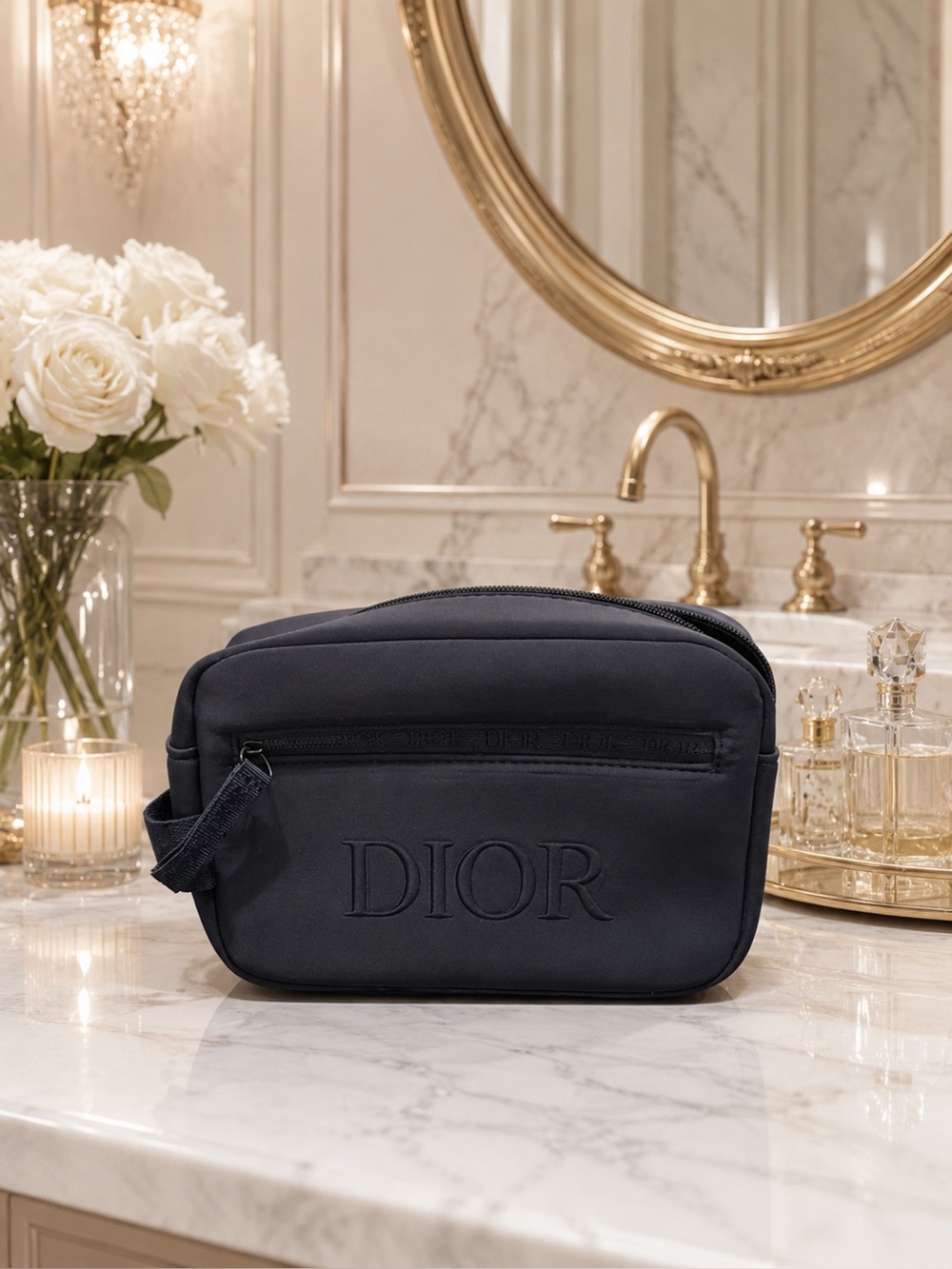 Dior Navy Blue Embroidered Logo Men's Toiletry Bag,NIB